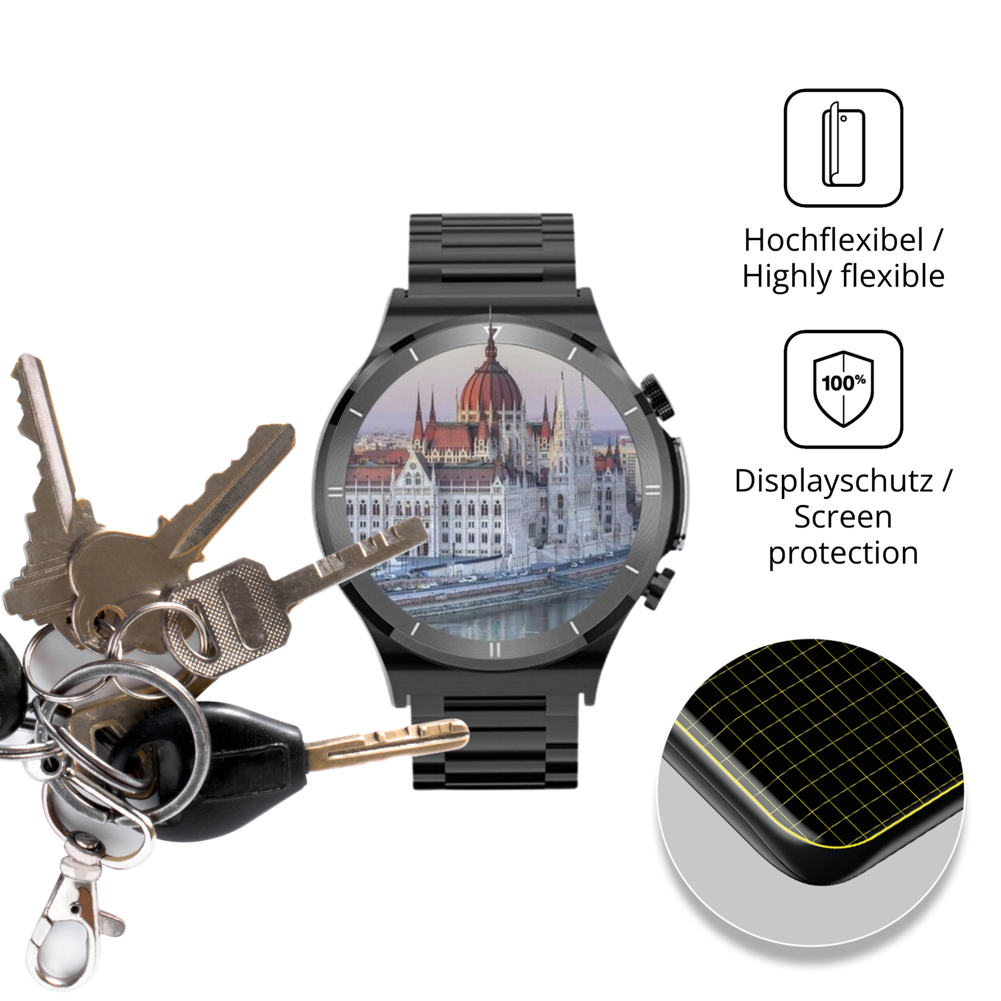 dipos Displayschutz für Fanttik Smartwatch 1.39 Zoll, transparente Oberfläche, perfekte Passform auch für die Rundungen