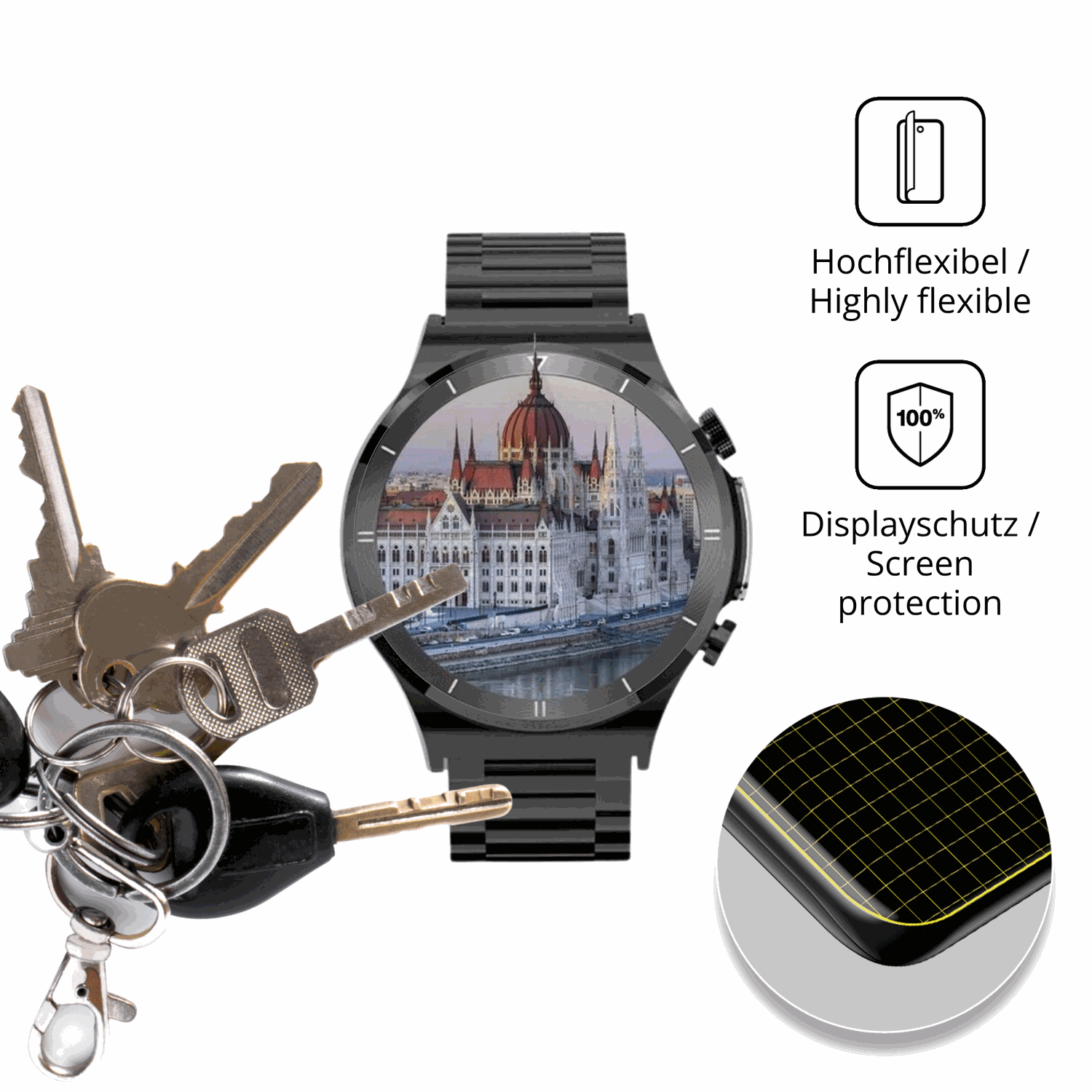 dipos Displayschutz für Fanttik Smartwatch 1.39 Zoll, transparente Oberfläche, geringe Dicke und perfekte Passform