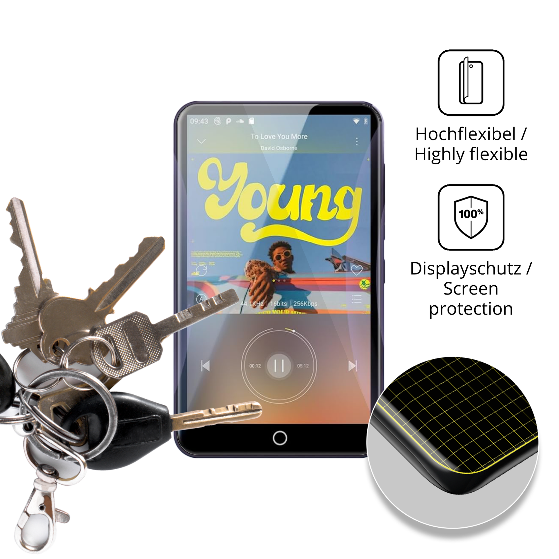 dipos Displayschutz für Fanvace EU-M31 MP3-Player, transparente Oberfläche, geringe Dicke und perfekte Passform
