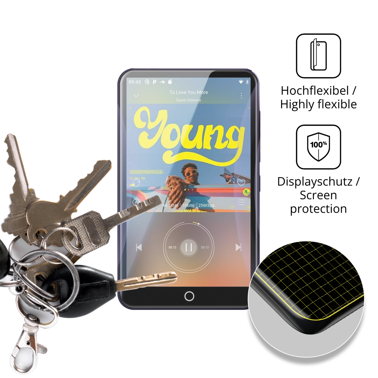 dipos Displayschutz für Fanvace EU-M31 MP3-Player, transparente Oberfläche, perfekte Passform auch für die Rundungen