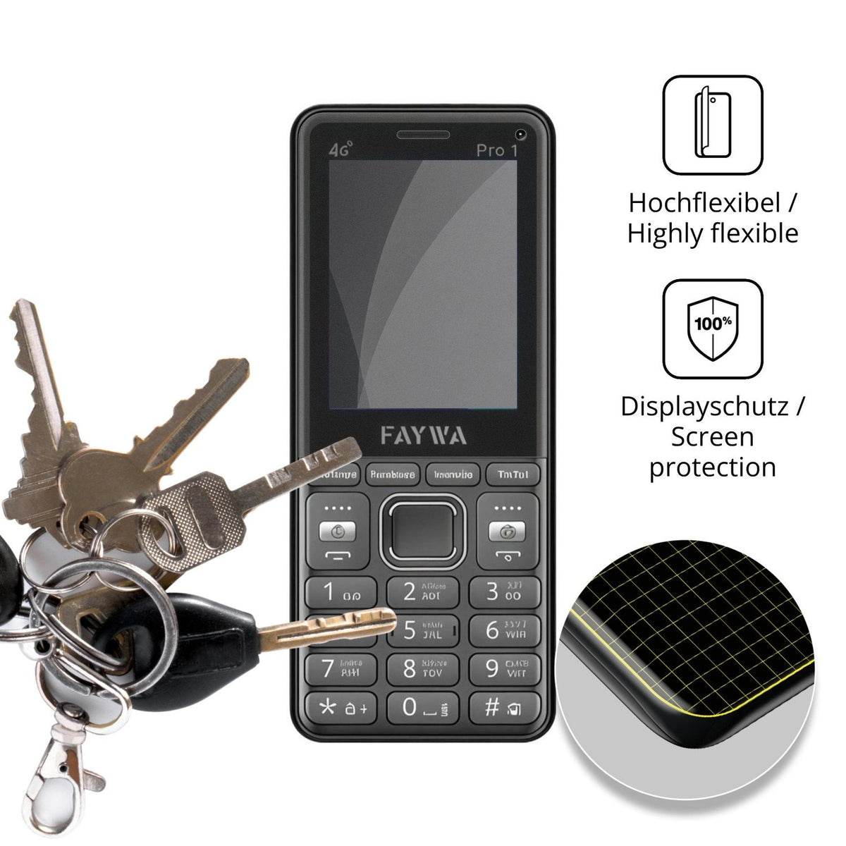 dipos Displayschutz für Faywa Pro 1 4G, mit Blickschutzfilter und perfekter Passform auch für die Rundungen