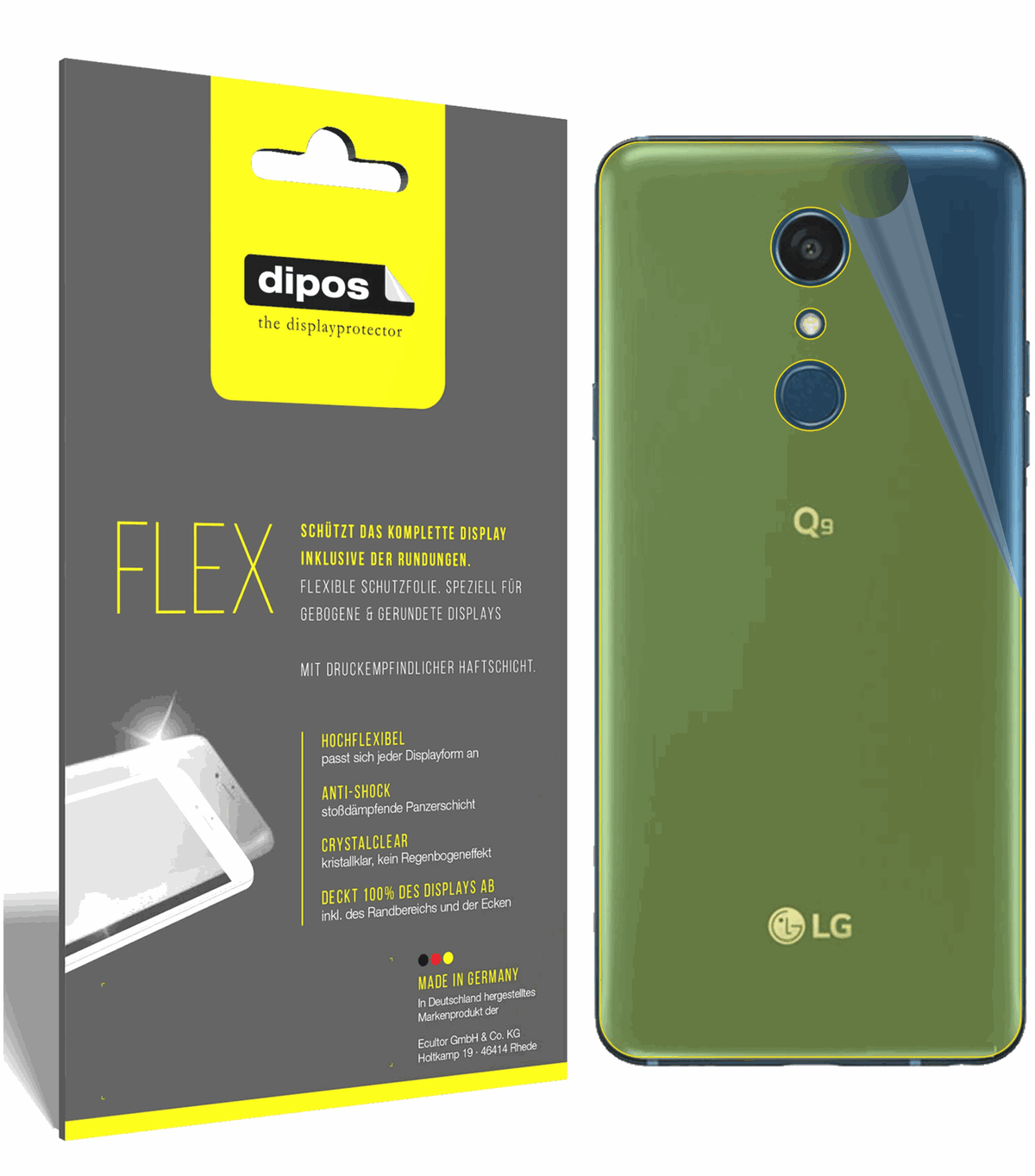 3x 3D Full Cover Schutzfolie für LG Q9 Rückseite