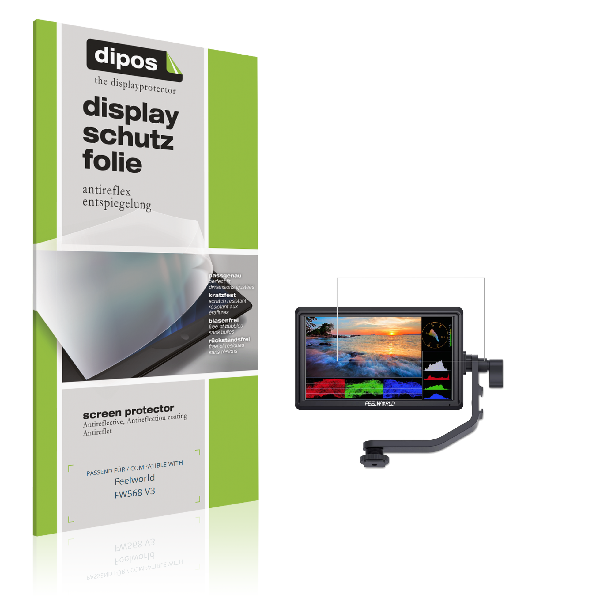 Matte Displayschutzfolie von dipos passend für Feelworld FW568 V3, präziser Zuschnitt und blasenfrei montiert