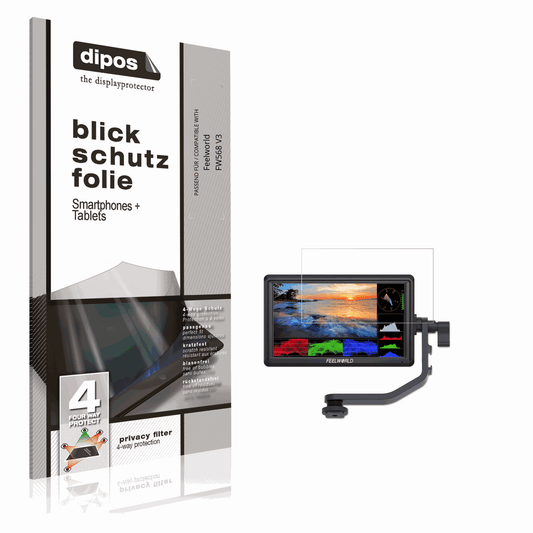Blickschutzfolie von dipos passend für Feelworld FW568 V3, präziser Zuschnitt und blasenfrei montiert