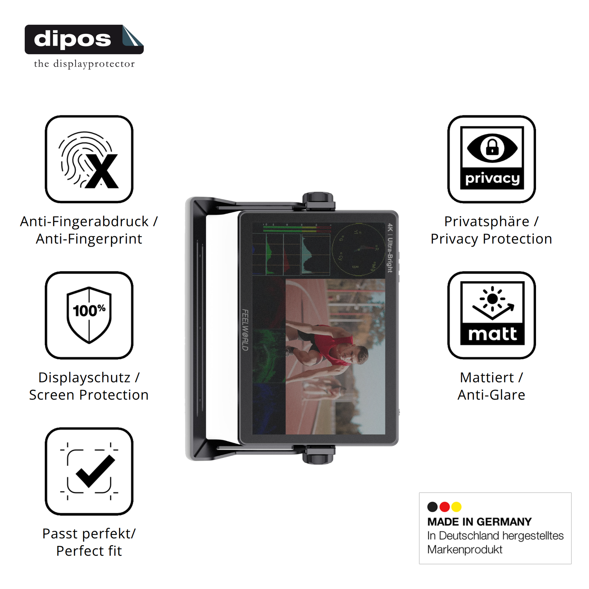 Privatsphäre-Schutz durch Sichtschutz-Folie passend zugeschnitten für Feelworld LUT 11H 10.1 Zoll