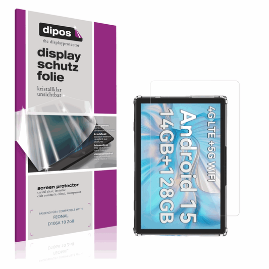 Klare Displayschutzfolie von dipos passend für FEONAL D106A 10 Zoll, präziser Zuschnitt und blasenfrei montiert