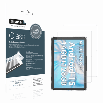 Matte Displayschutzfolie von dipos passend für FEONAL D106A 10 Zoll, 9H kratzfest und blasenfrei montiert
