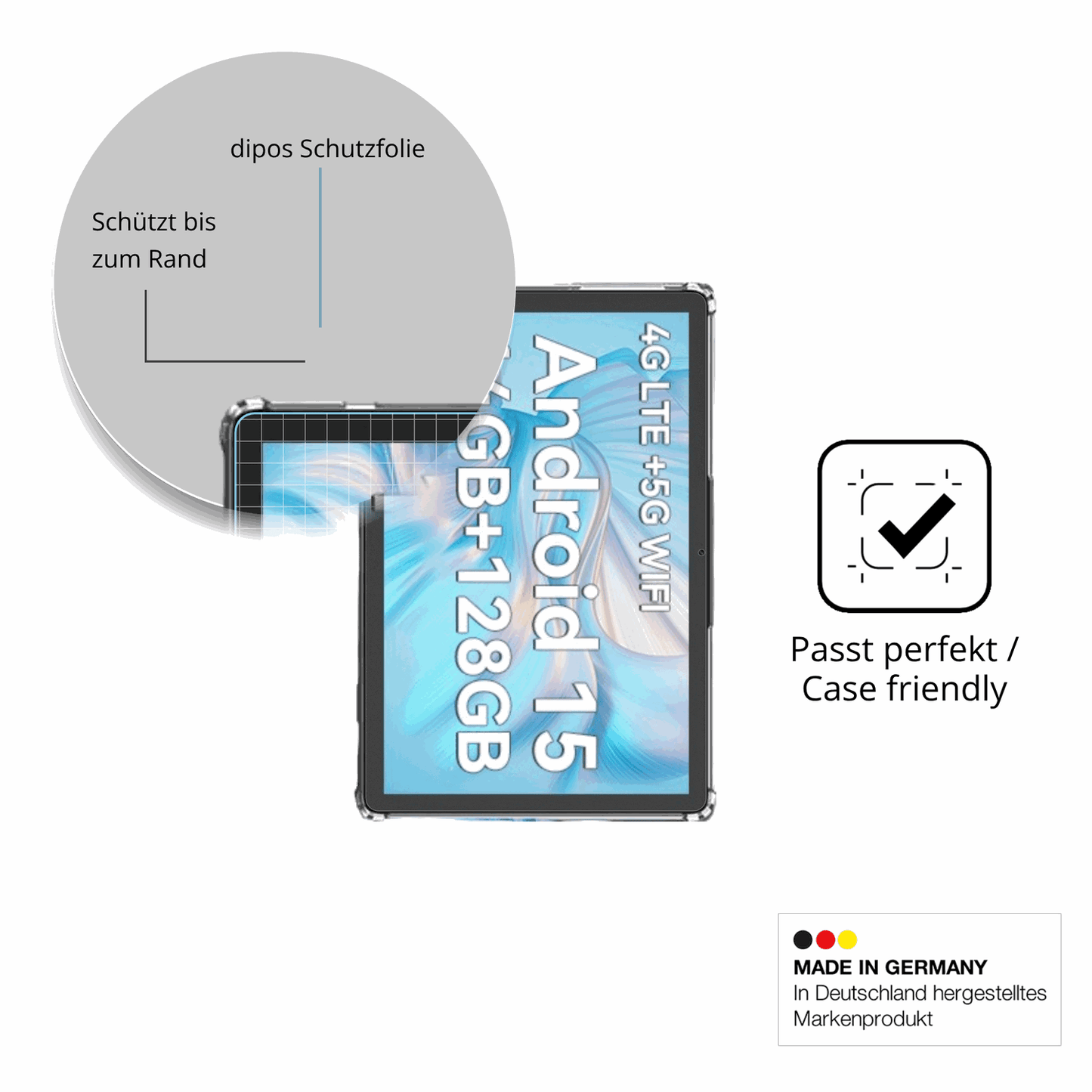 Schutzglasfolie mit optimaler Passform, zur Verwendung mit Hüllen geeignet
