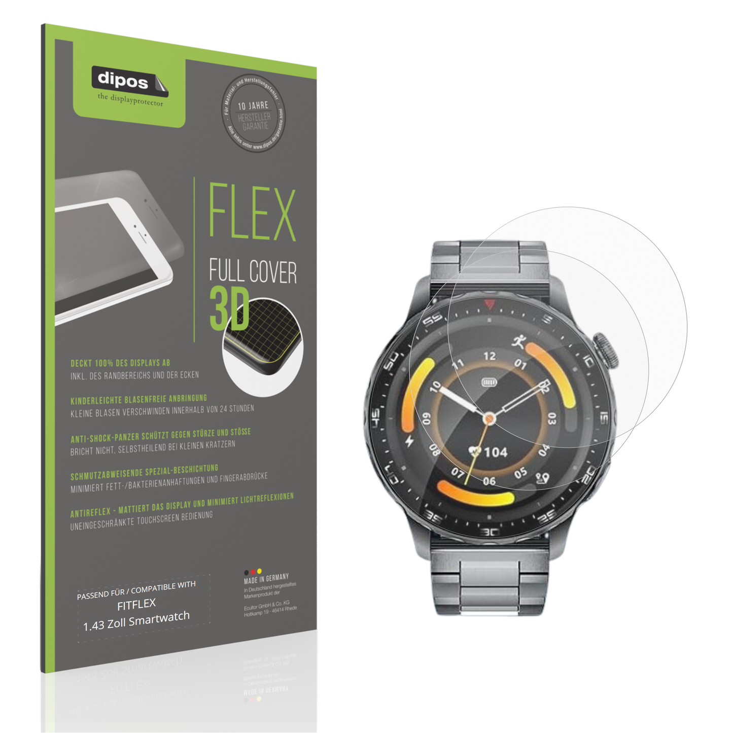Matte Displayschutzfolie von dipos passend für FITFLEX 1.43 Zoll Smartwatch, 100% Displayabdeckung und blasenfreie Montage
