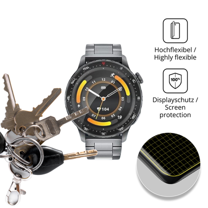 dipos Displayschutz für FITFLEX 1.43 Zoll Smartwatch, transparente Oberfläche, perfekte Passform auch für die Rundungen