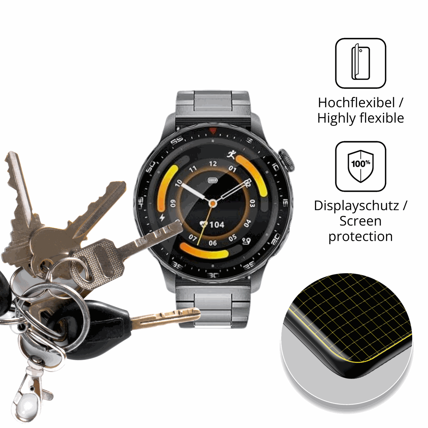dipos Displayschutz für FITFLEX 1.43 Zoll Smartwatch, transparente Oberfläche, geringe Dicke und perfekte Passform