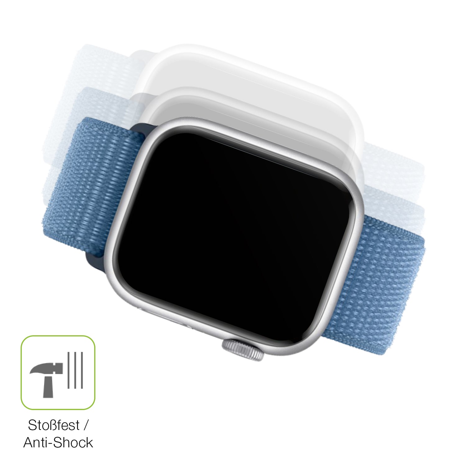 Schutz gegen Kratzer auf dem Apple Watch Series 9 41mm Glas durch Schlüssel, Stöße gegen die Tischkante oder Stürze