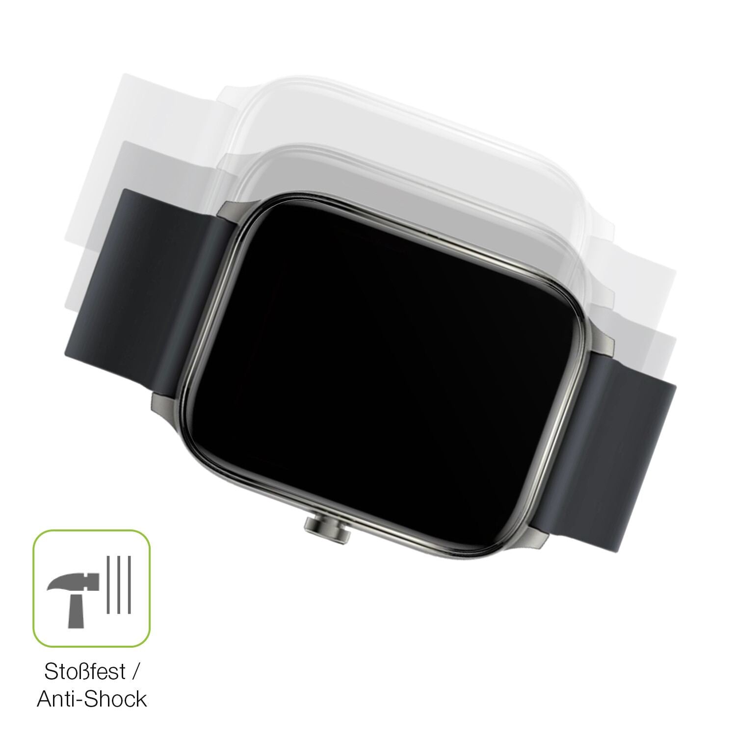Schutz gegen Kratzer auf dem Haylou GST Smartwatch Glas durch Schlüssel, Stöße gegen die Tischkante oder Stürze