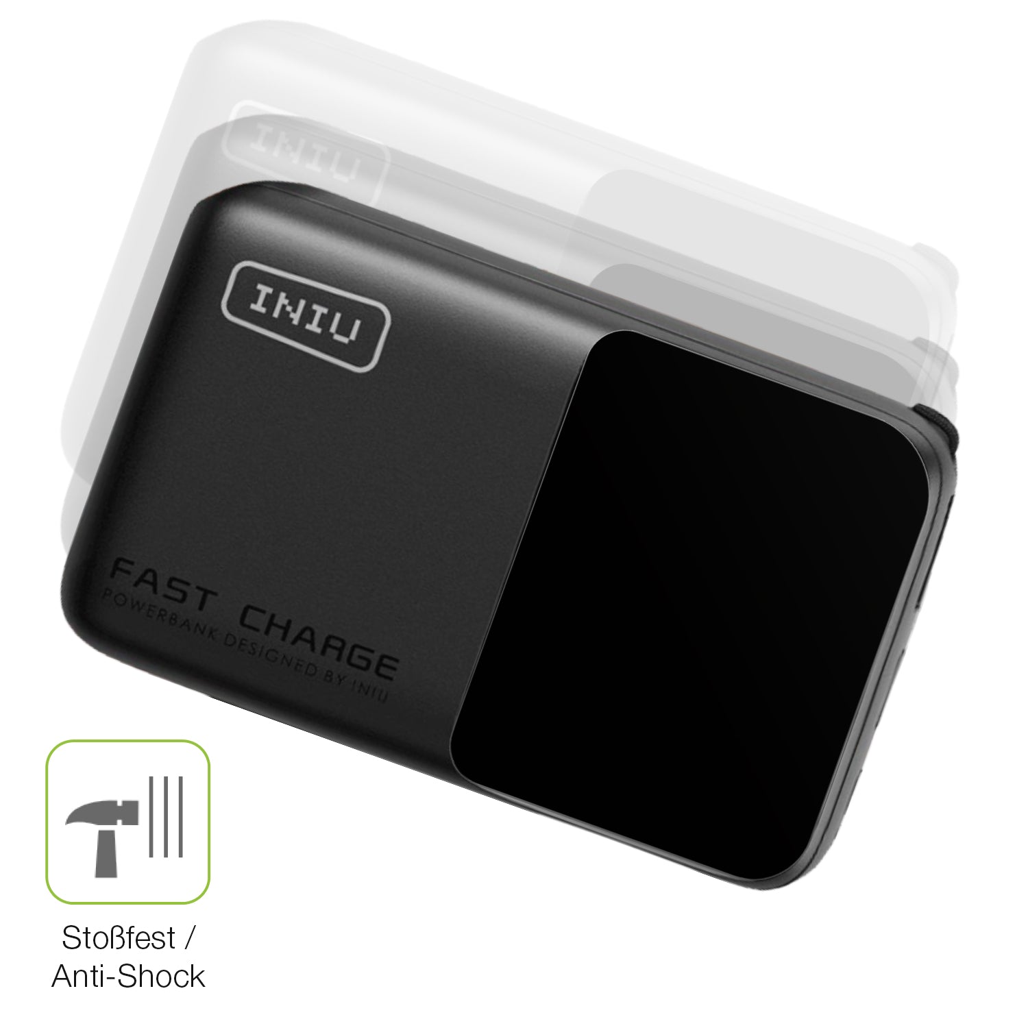 Schutz gegen Kratzer auf dem INIU Carry P50-E1 Glas durch Schlüssel, Stöße gegen die Tischkante oder Stürze