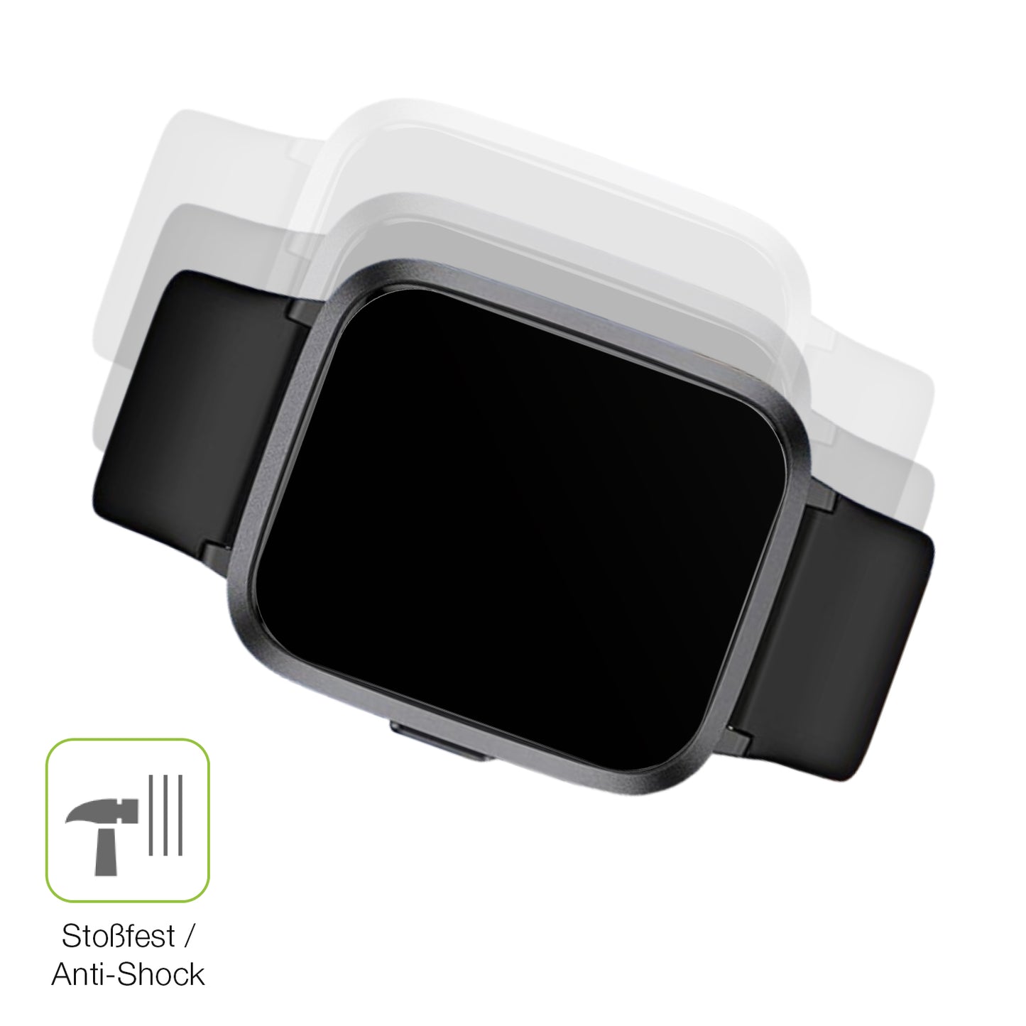 Schutz gegen Kratzer auf dem LETSACTIV ID205U Smartwatch Glas durch Schlüssel, Stöße gegen die Tischkante oder Stürze
