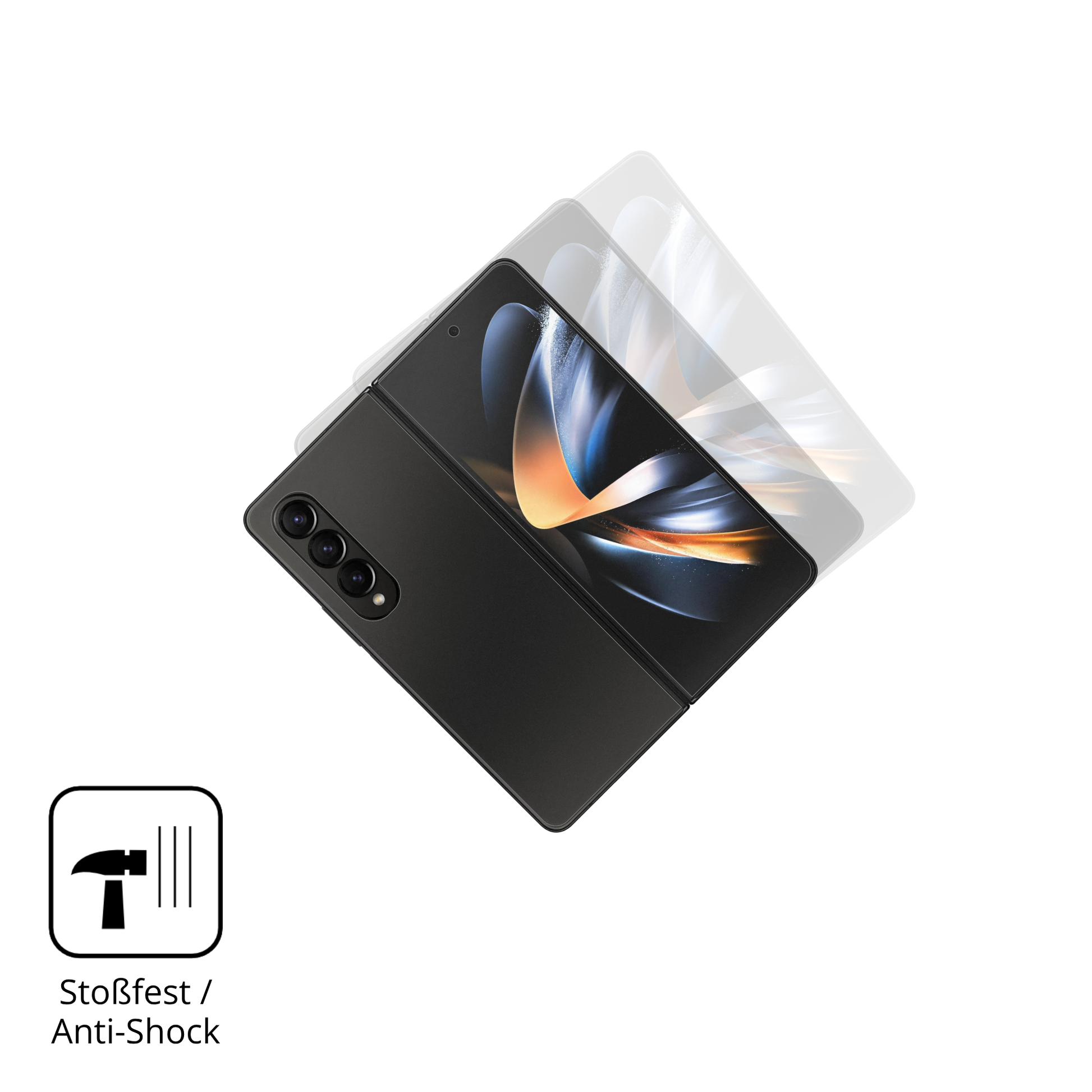 Schutz gegen Kratzer auf dem Samsung Galaxy Z Fold 4 Aussenseite Glas durch Schl�ssel, St��e gegen die Tischkante oder St�rze