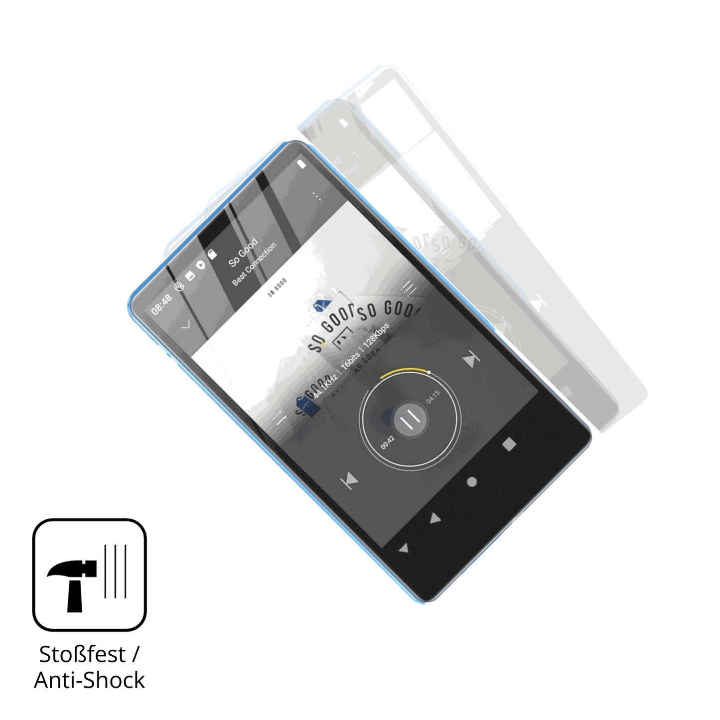 Schutz gegen Kratzer auf dem SWOFY M503 Pro MP3-Player Glas durch Schlüssel, Stöße gegen die Tischkante oder Stürze