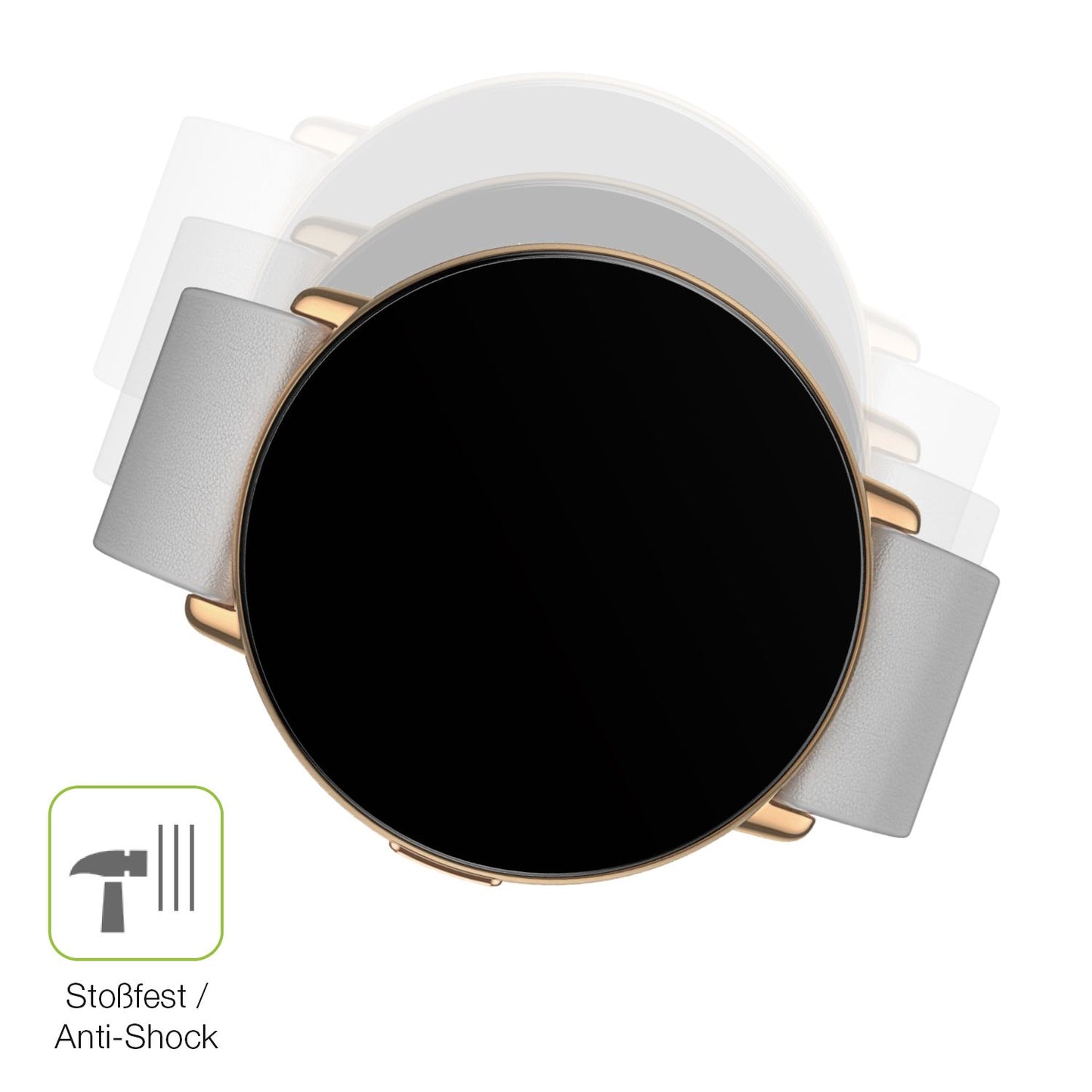Schutz gegen Kratzer auf dem Zepp E Smartwatch Glas durch Schlüssel, Stöße gegen die Tischkante oder Stürze