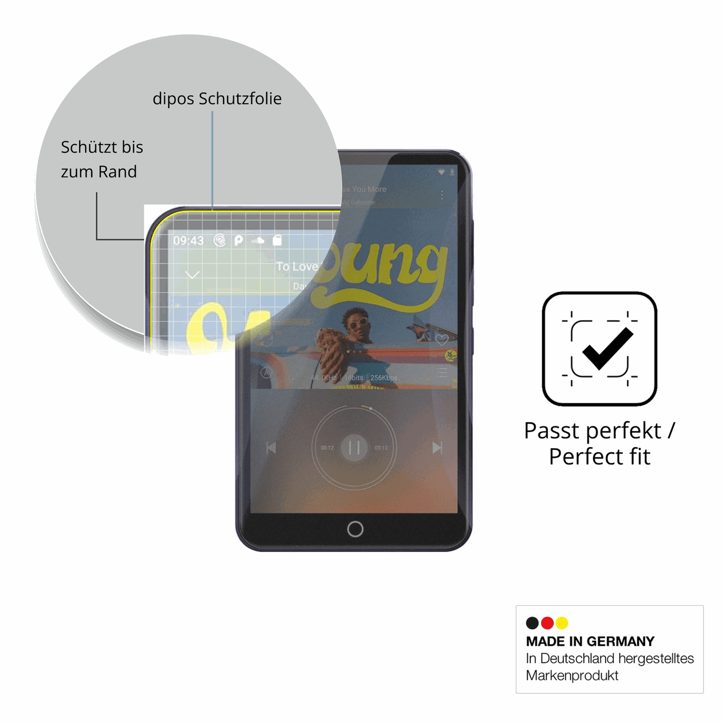 Schutz gegen Kratzer auf dem Fanvace EU-M31 MP3-Player Glas durch Schlüssel, Stöße gegen die Tischkante oder Stürze