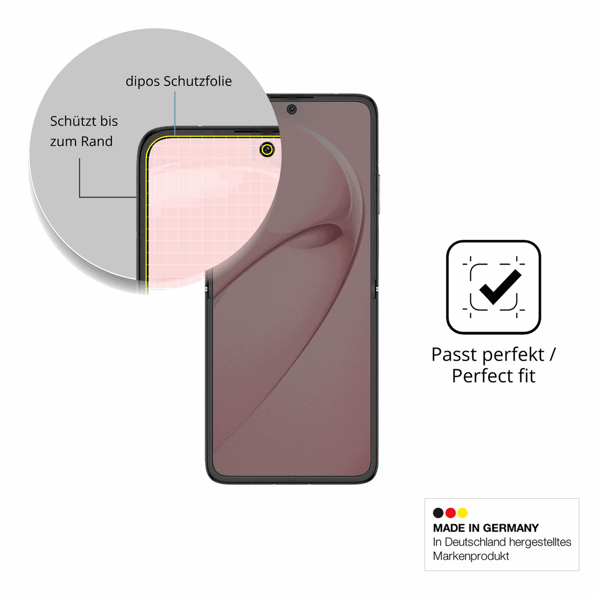 Schutz gegen Kratzer auf dem Huawei Nova Flip S Innenseite Glas durch Schl�ssel, St��e gegen die Tischkante oder St�rze