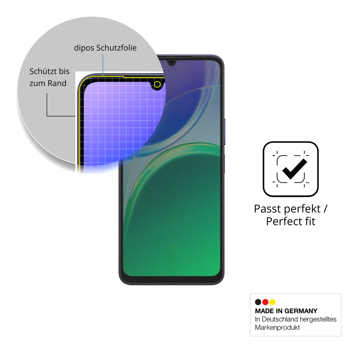 Schutz gegen Kratzer auf dem Vivo Y11d Glas durch Schlüssel, Stöße gegen die Tischkante oder Stürze