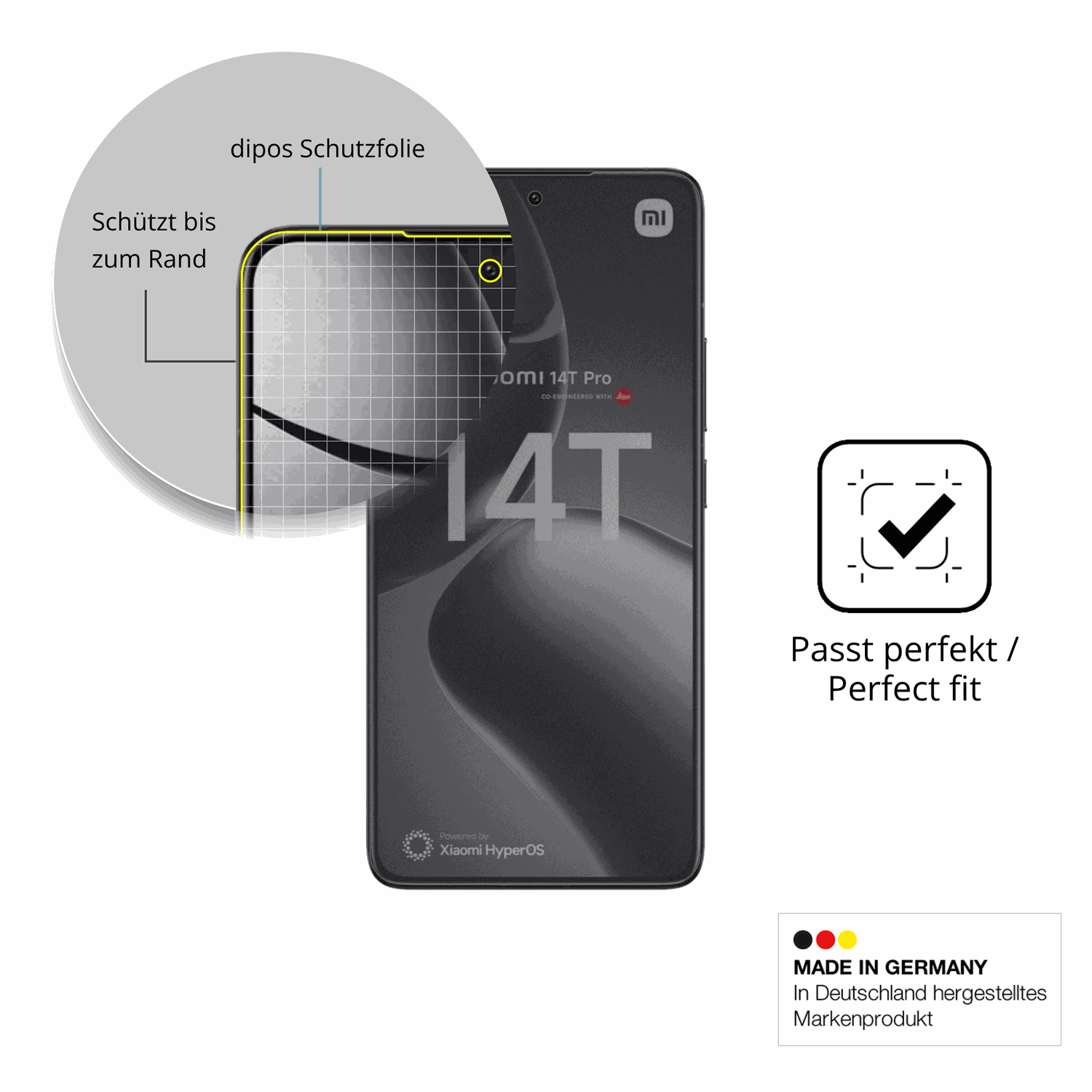 Schutz gegen Kratzer auf dem Xiaomi 14T Pro Glas durch Schlüssel, Stöße gegen die Tischkante oder Stürze