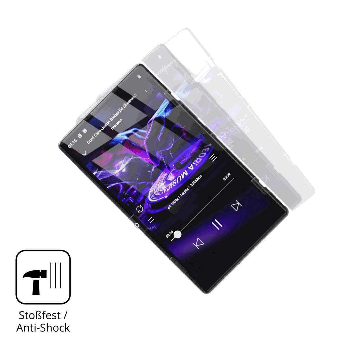 Schutz gegen Kratzer auf dem AHENOD G15 MP3-Player Glas durch Schlüssel oder Ähnliches