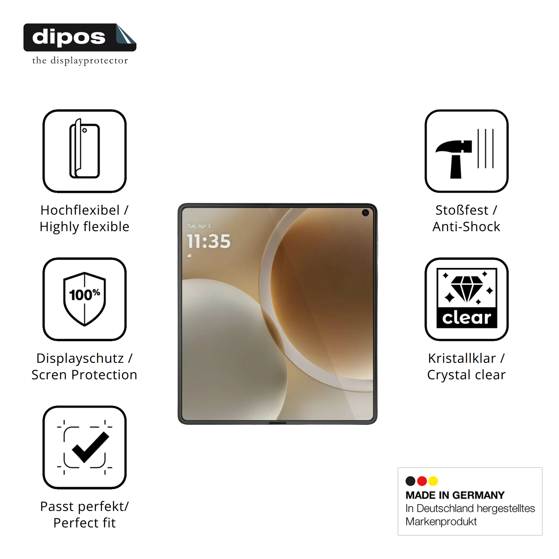 Displayschutz hergestellt in Deutschland, höchste Qualität made in Germany