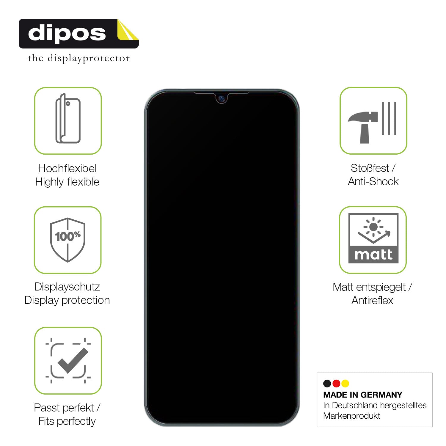 Displayschutz hergestellt in Deutschland, höchste Qualität made in Germany