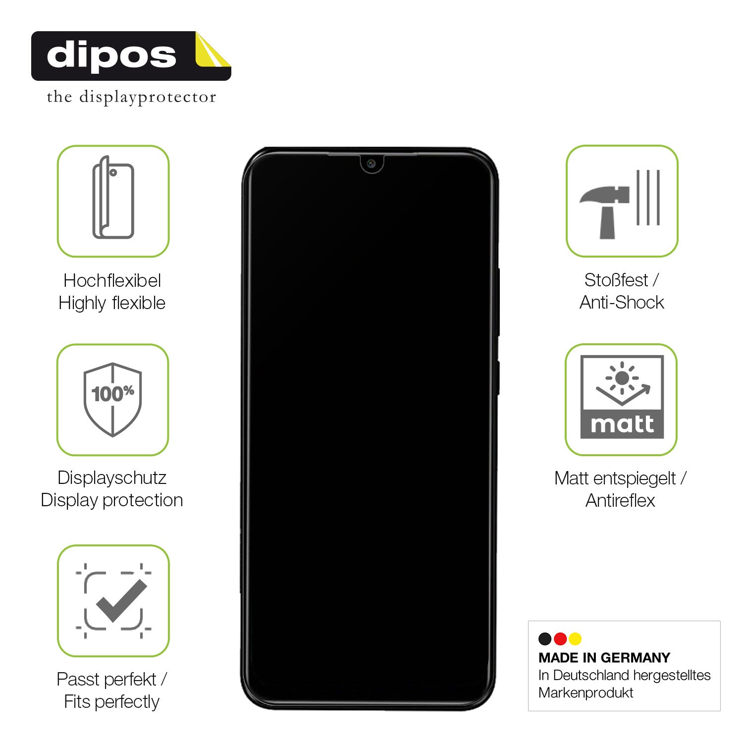 Displayschutz hergestellt in Deutschland, höchste Qualität made in Germany