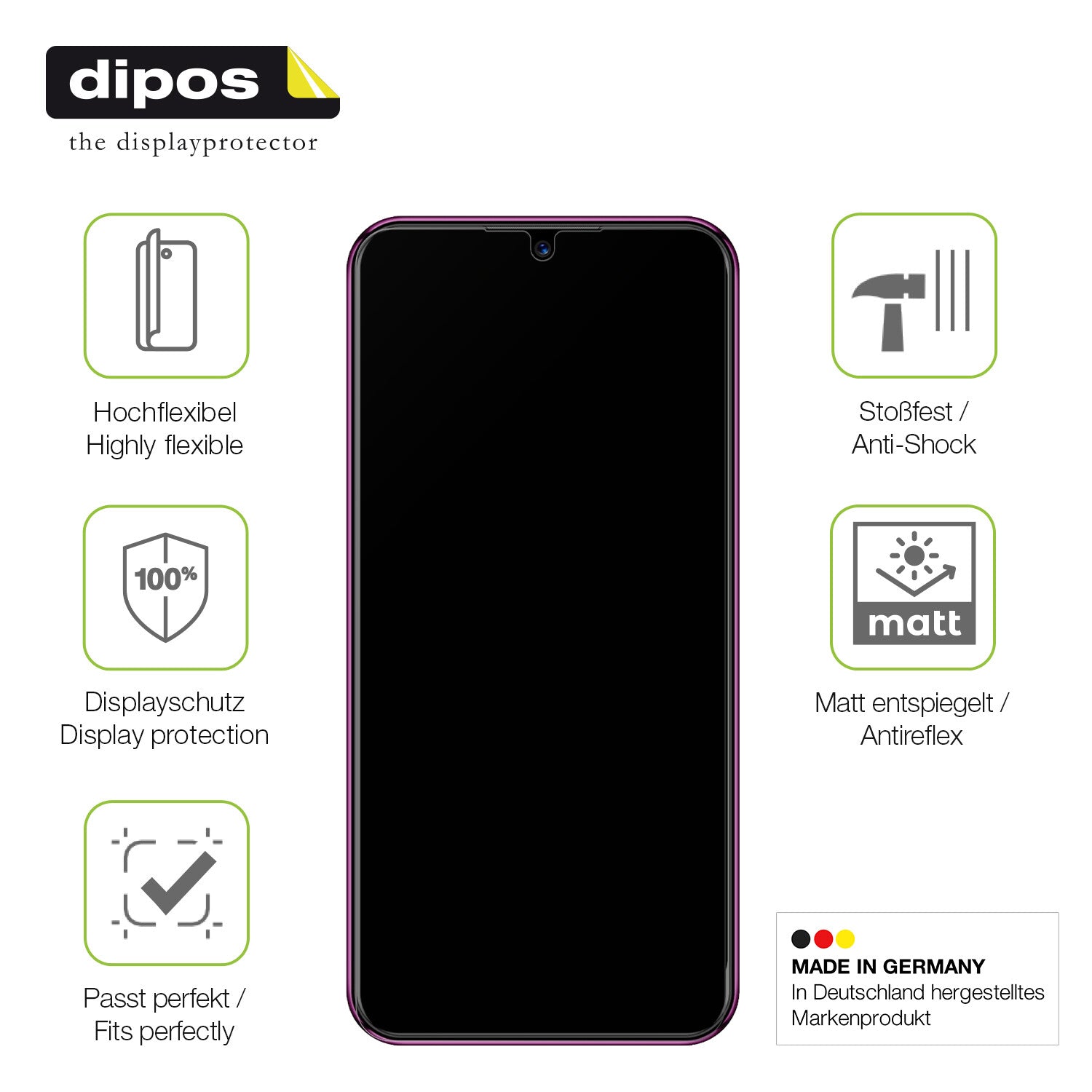 Displayschutz hergestellt in Deutschland, höchste Qualität made in Germany