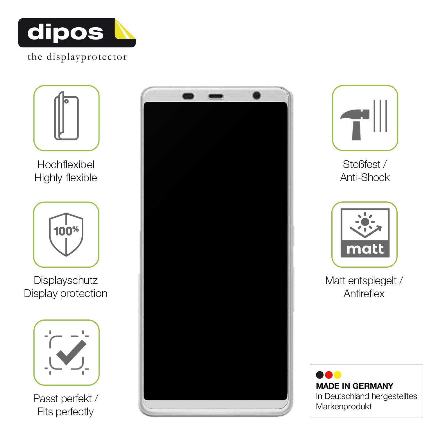 Displayschutz hergestellt in Deutschland, höchste Qualität made in Germany