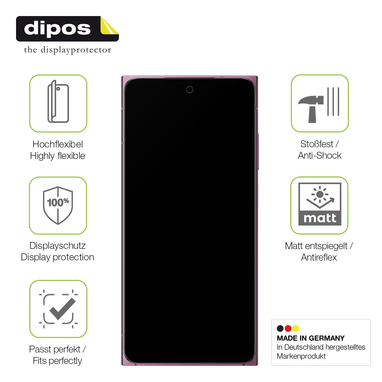 Displayschutz hergestellt in Deutschland, höchste Qualität made in Germany