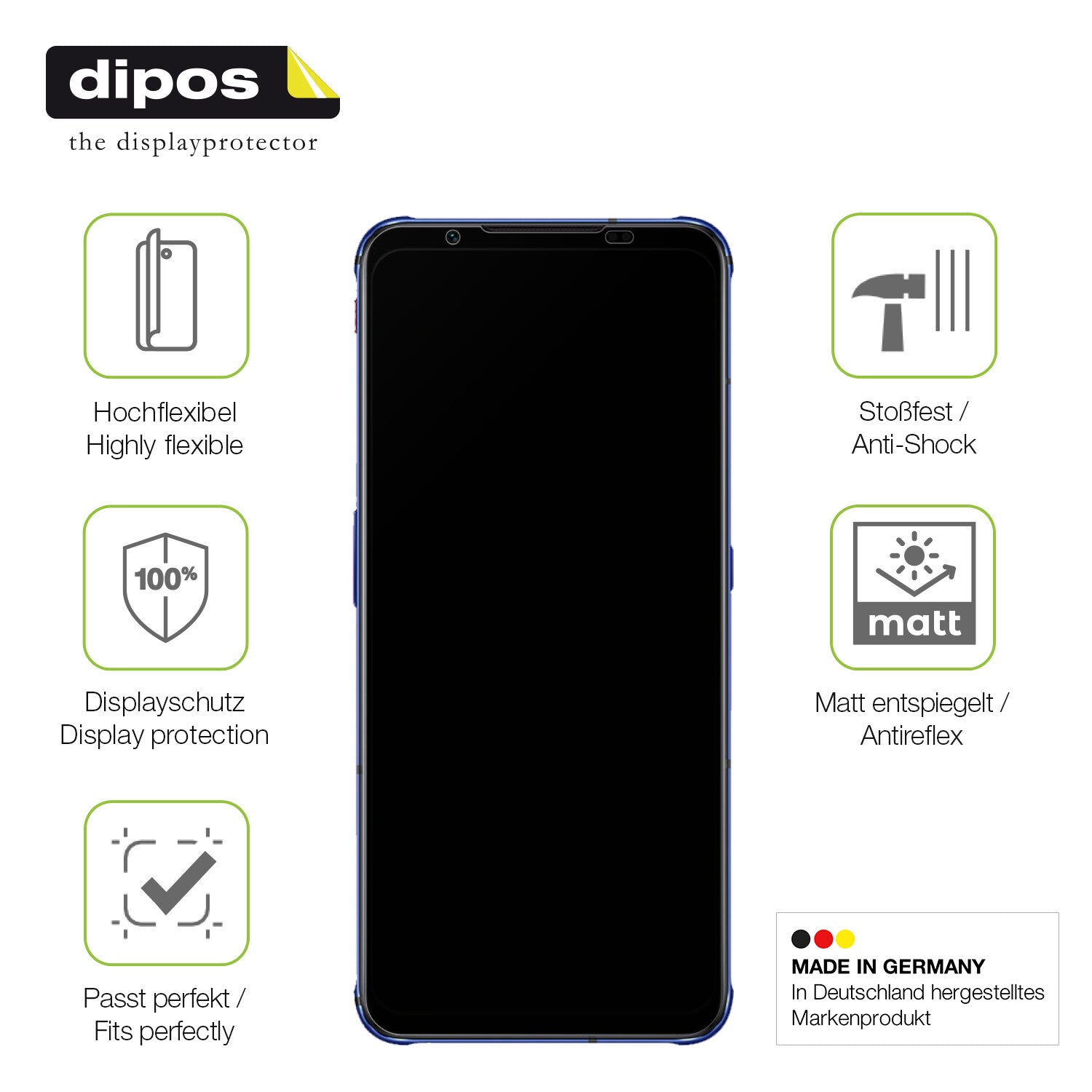 Displayschutz hergestellt in Deutschland, höchste Qualität made in Germany