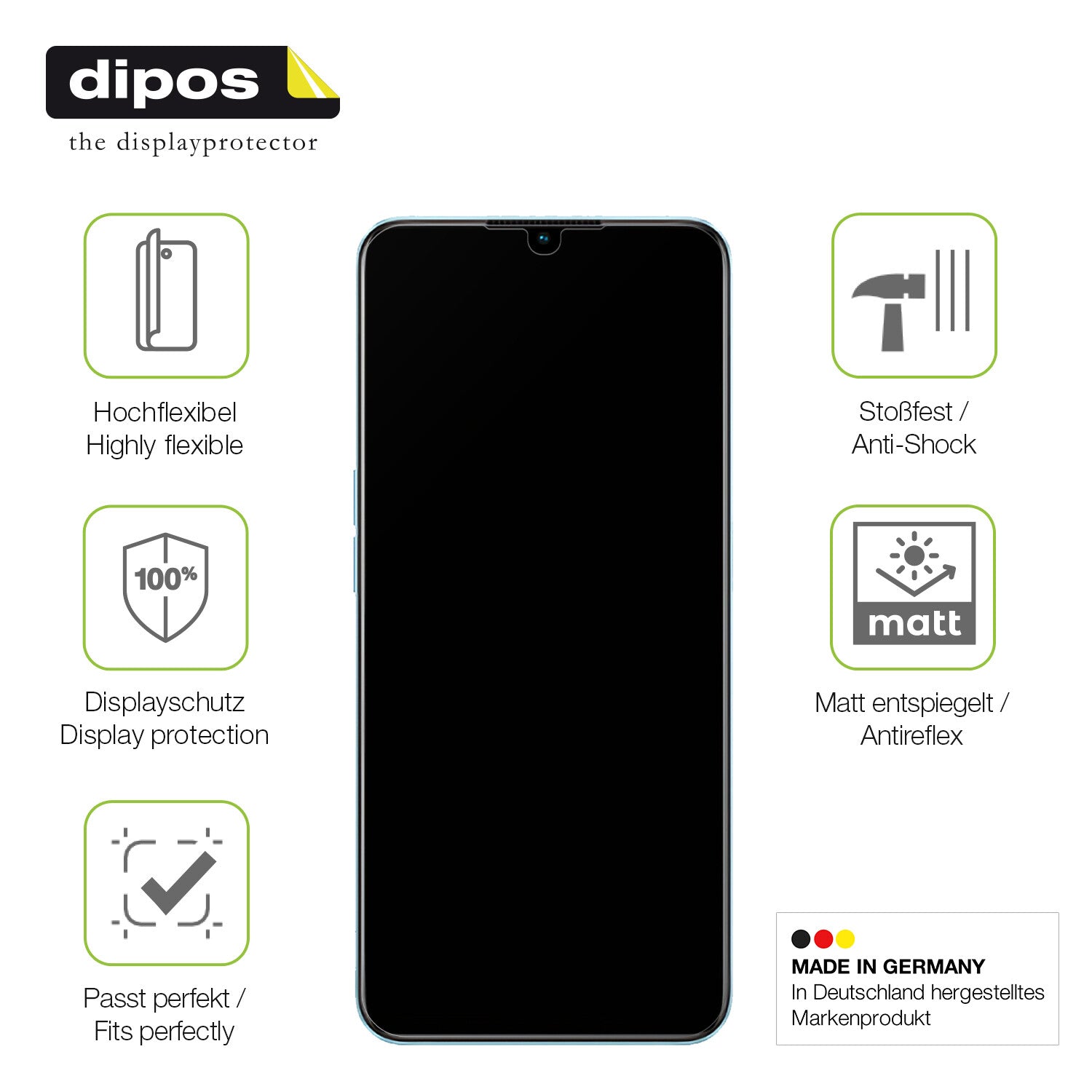Displayschutz hergestellt in Deutschland, höchste Qualität made in Germany