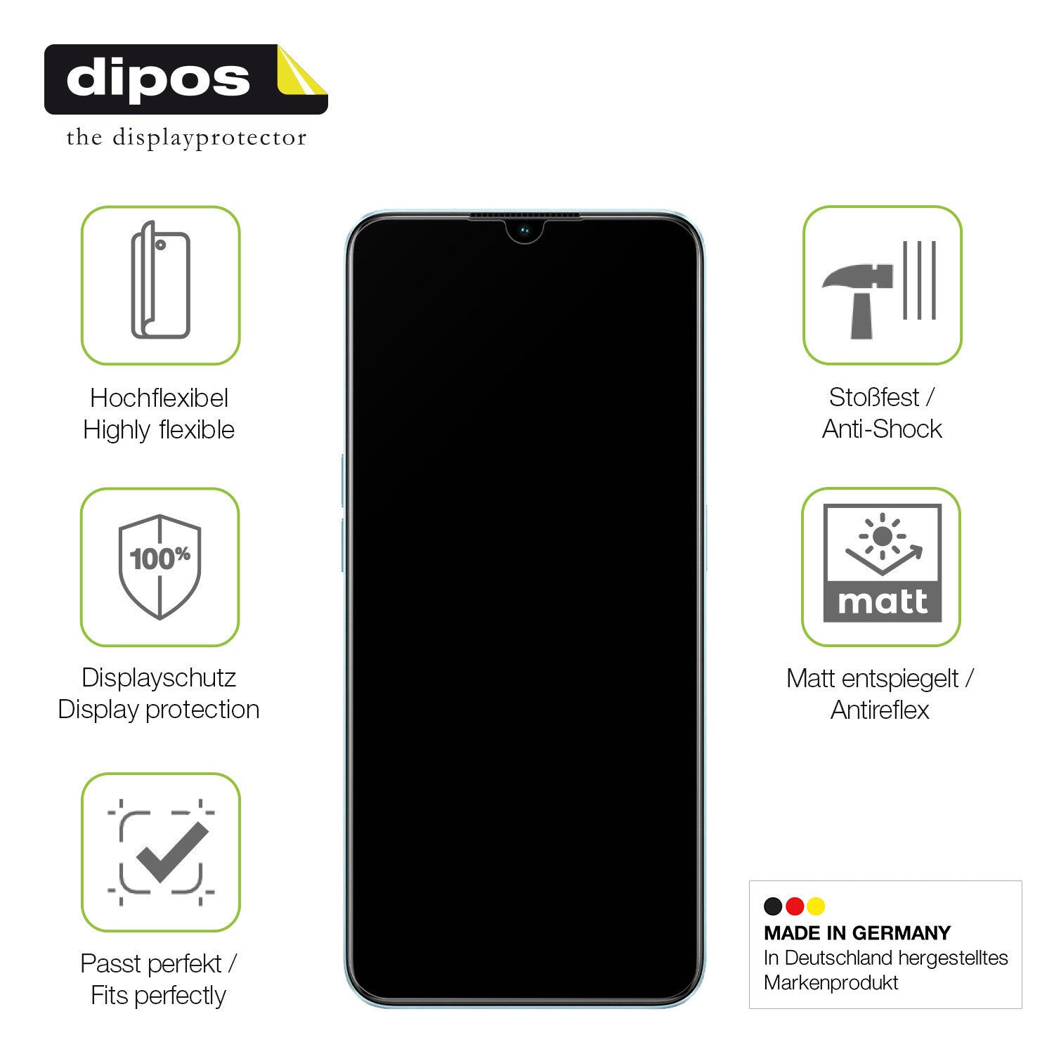 Displayschutz hergestellt in Deutschland, höchste Qualität made in Germany