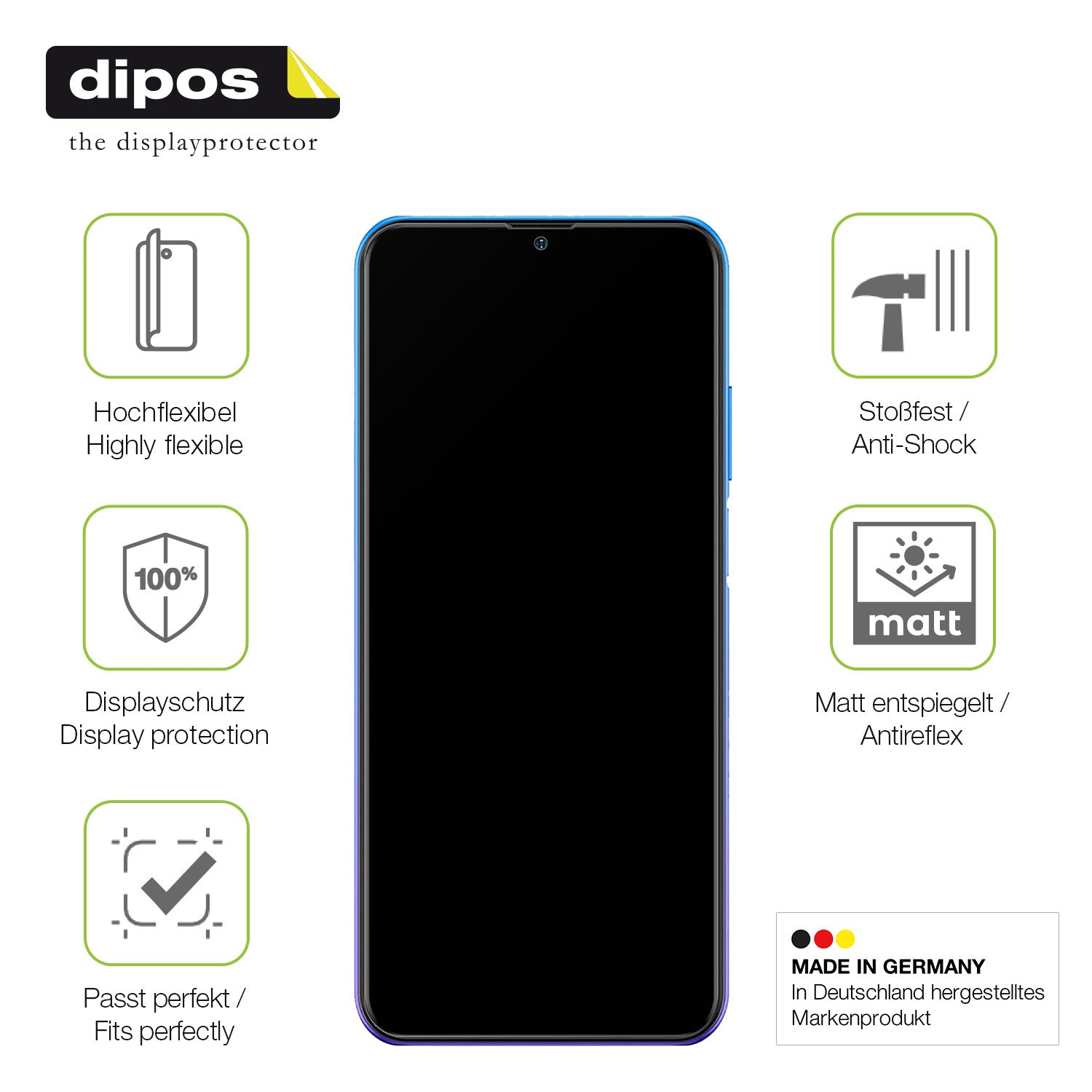 Displayschutz hergestellt in Deutschland, höchste Qualität made in Germany