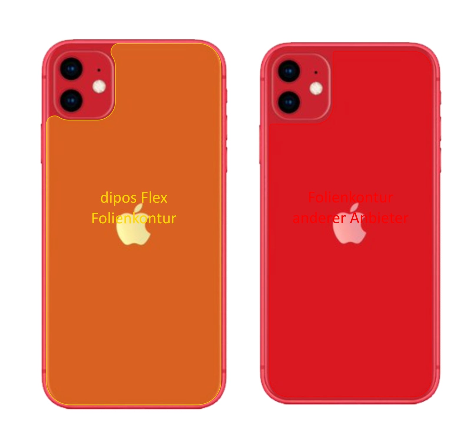 AppleiPhone 11 Rückseite mit aufgebrachter dipos Displayschutzfolie, glasklare Darstellung ohne Einschränkungen