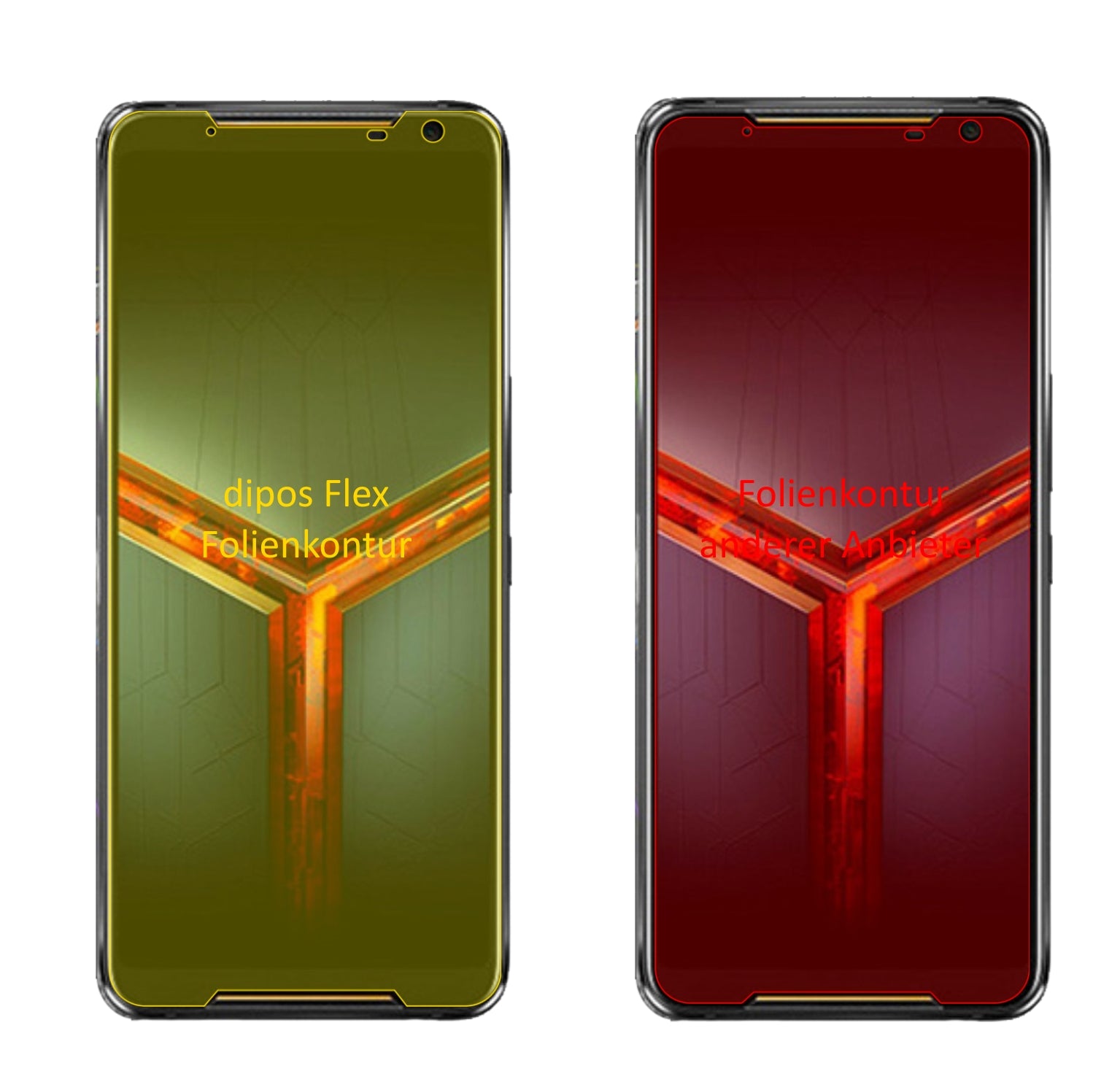 AsusROG Phone 2 mit aufgebrachter dipos Displayschutzfolie, glasklare Darstellung ohne Einschränkungen