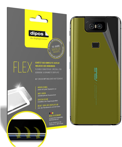 AsusZenfone 6 (ZS630KL) Rückseite mit aufgebrachter dipos Displayschutzfolie, glasklare Darstellung ohne Einschränkungen