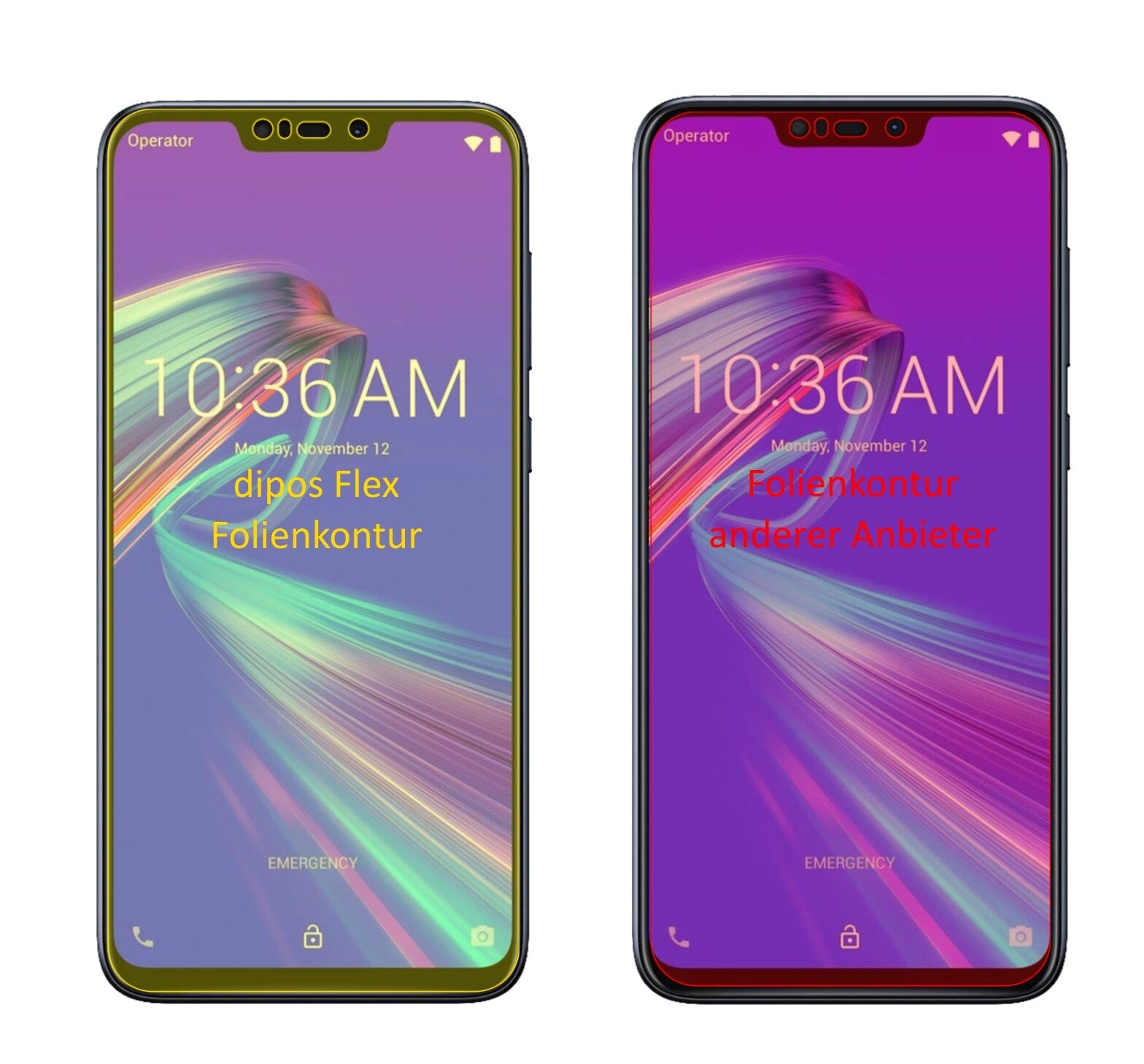 AsusZenFone Max (M2) mit aufgebrachter dipos Displayschutzfolie, glasklare Darstellung ohne Einschränkungen