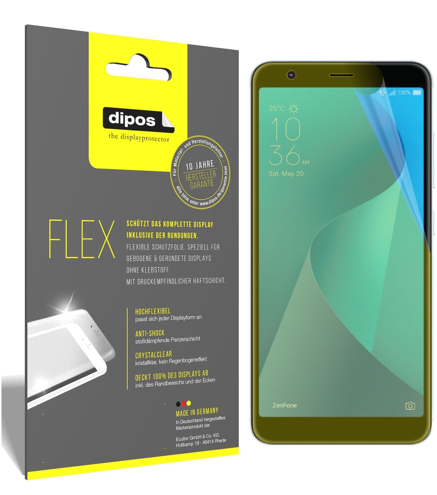 AsusZenFone Max Plus M1 (ZB570TL) mit aufgebrachter dipos Displayschutzfolie, glasklare Darstellung ohne Einschränkungen