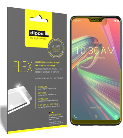 AsusZenFone Max Pro (M2) mit aufgebrachter dipos Displayschutzfolie, glasklare Darstellung ohne Einschränkungen