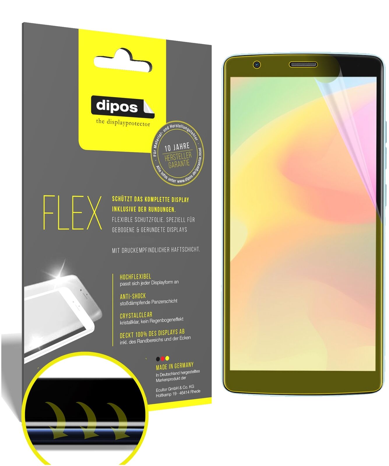 BlackviewA20 Pro mit aufgebrachter dipos Displayschutzfolie, glasklare Darstellung ohne Einschränkungen