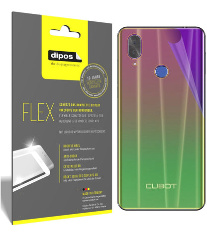 CubotX19 Rückseite mit aufgebrachter dipos Displayschutzfolie, glasklare Darstellung ohne Einschränkungen