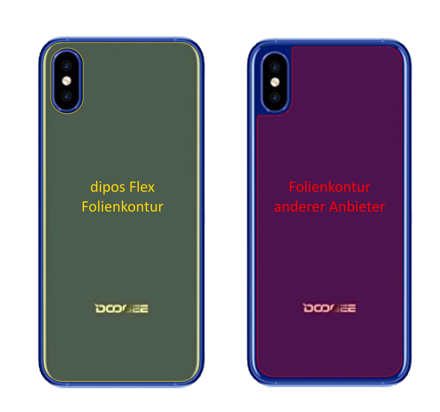 DoogeeX50L Rückseite mit aufgebrachter dipos Displayschutzfolie, glasklare Darstellung ohne Einschränkungen