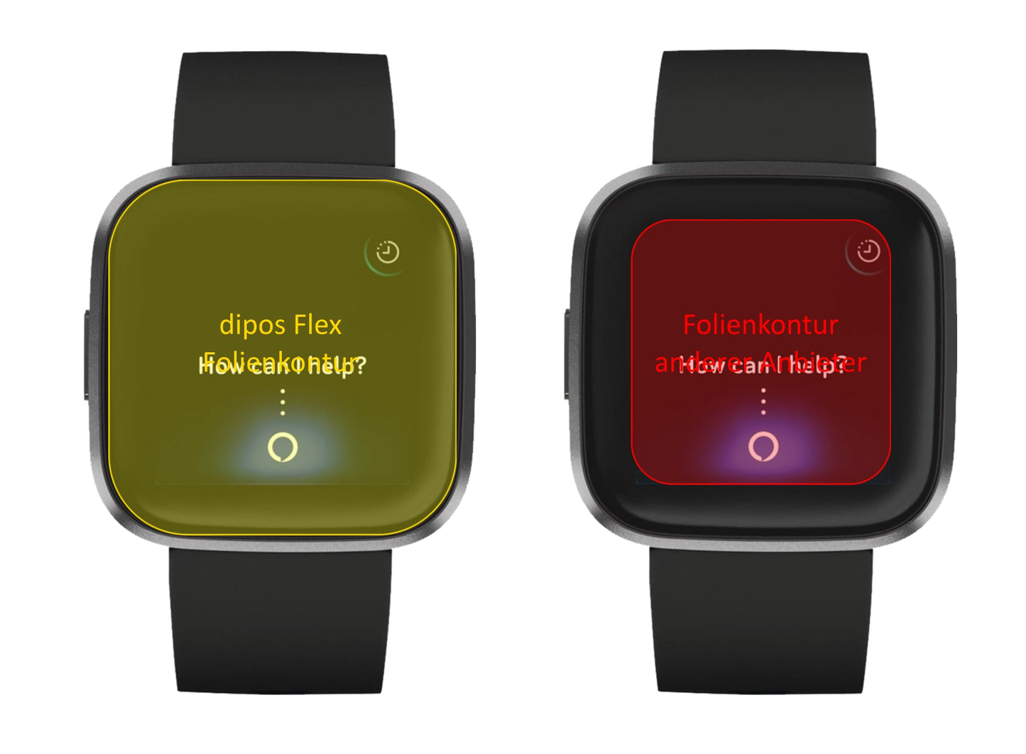 FitBitVersa 2 mit aufgebrachter dipos Displayschutzfolie, glasklare Darstellung ohne Einschränkungen