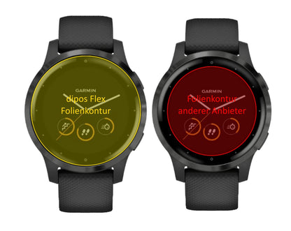 GarminVivoactive 4s (40mm) mit aufgebrachter dipos Displayschutzfolie, glasklare Darstellung ohne Einschränkungen