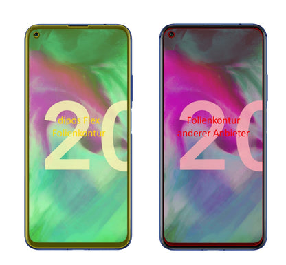 Honor20 Pro mit aufgebrachter dipos Displayschutzfolie, glasklare Darstellung ohne Einschränkungen