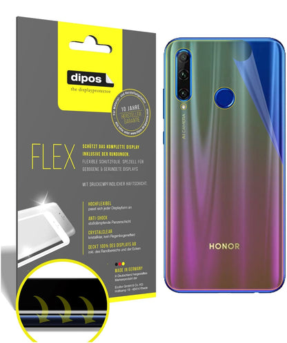 Honor20 lite Rückseite mit aufgebrachter dipos Displayschutzfolie, glasklare Darstellung ohne Einschränkungen
